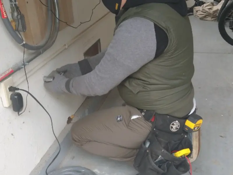 Electrician performing outlet wiring in a Flemingsburg garage